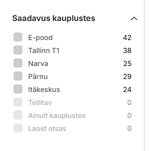 Saadavuse filtris on e-poes 42 toodet ja laost otsas 0.