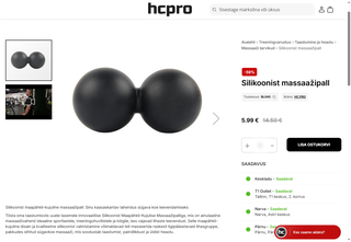 Silikoonist massaažipalli lehel on näha -59% märge ja hinnad.