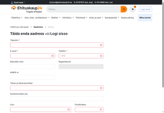Kassa aadressi samm kontaktandmete väljadega.