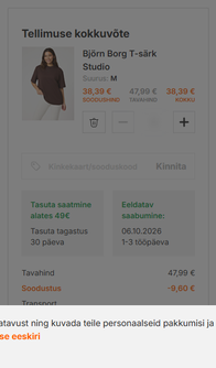 Kontrolltingimus täitmata: ostukorvi summa ja allahindlus